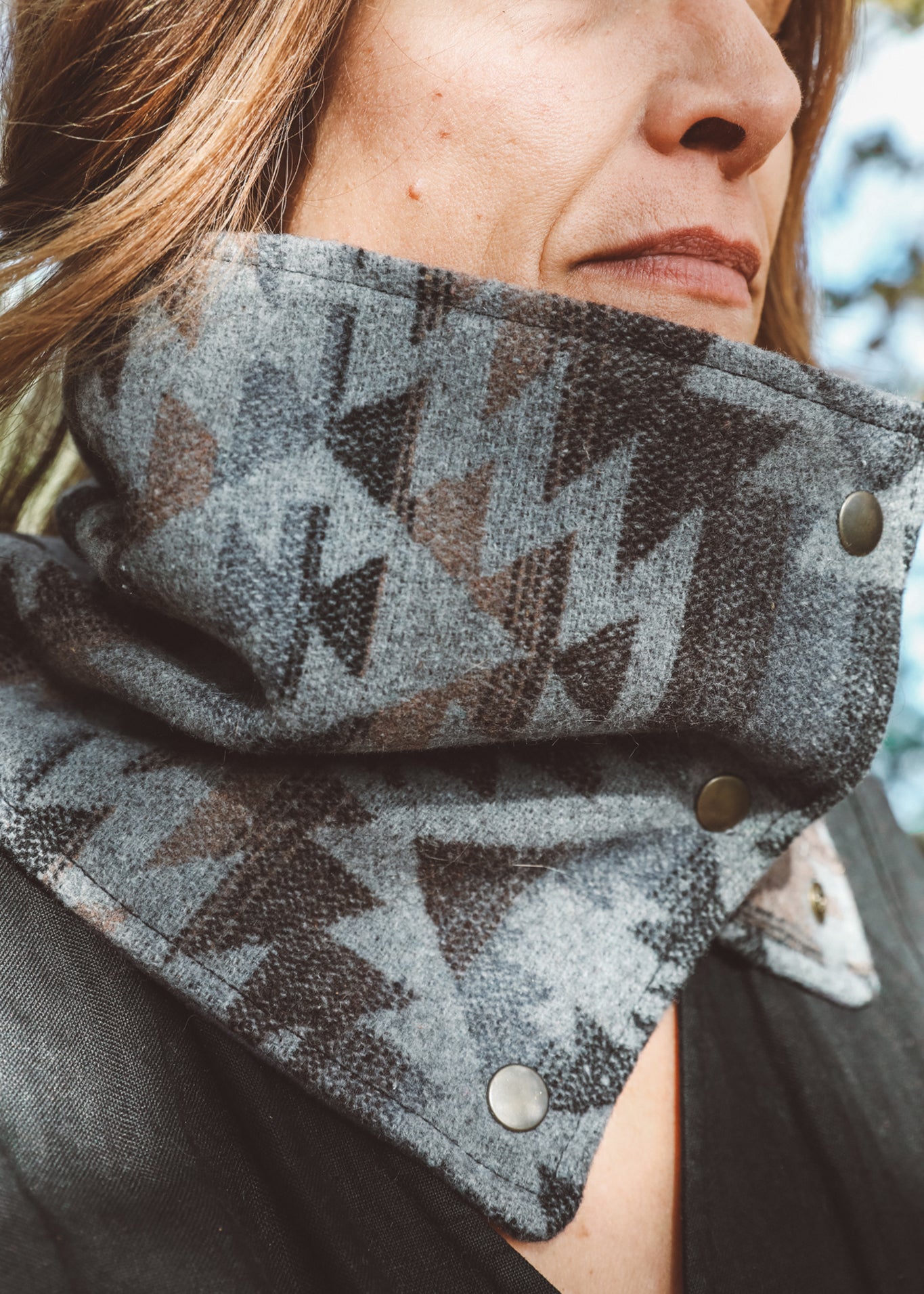 Wayfarer Cowl Neck Snap Scarf - Cannon