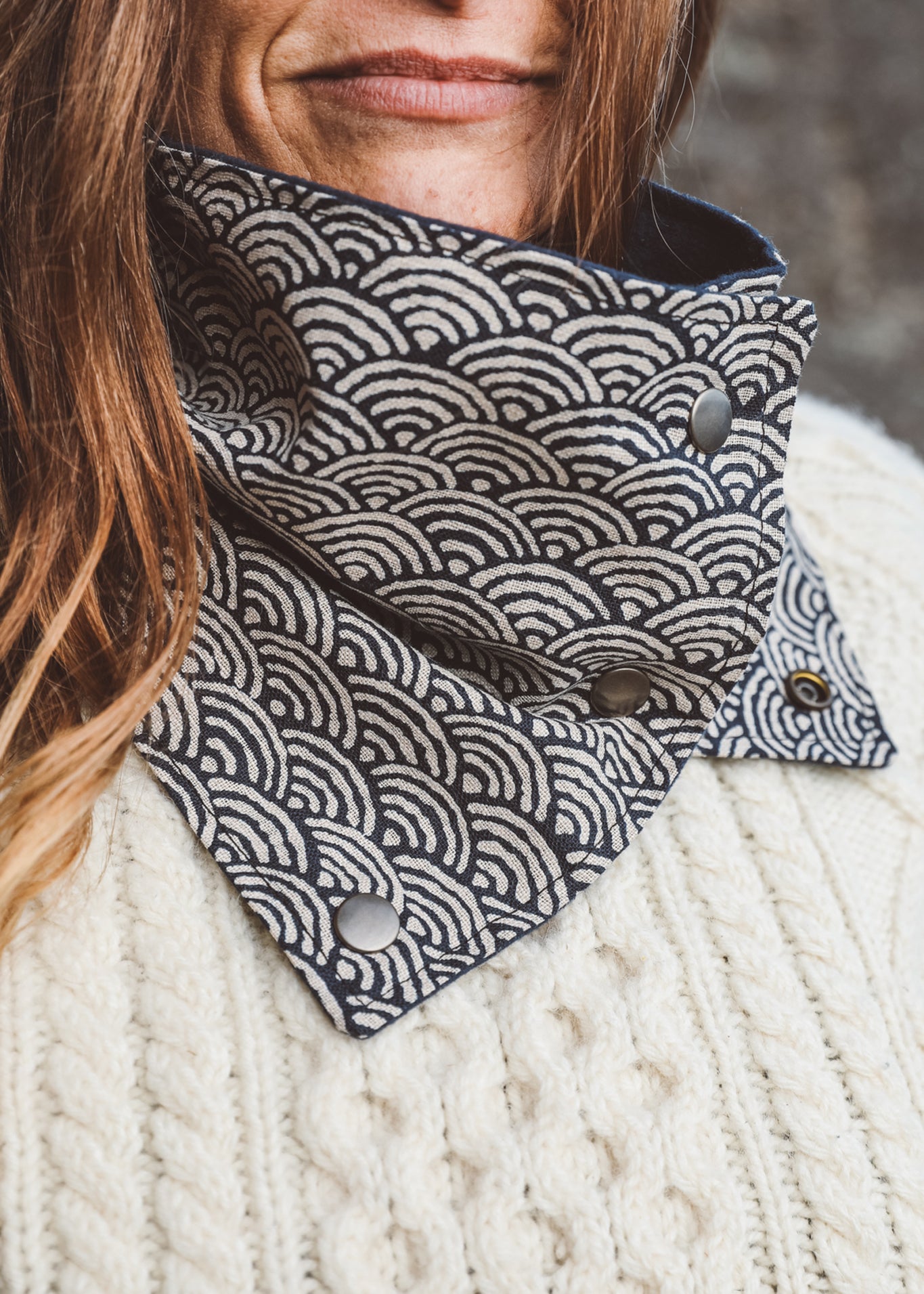 Wayfarer Cowl Neck Snap Scarf - Waves